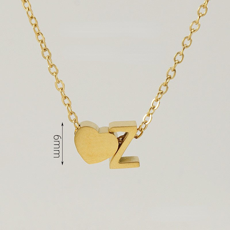 Gold color / 1 Piece Romantic Series Letter Z Heart Shape Classic Stainless Steel Gold Color Women's Pendant Necklaces Picture26