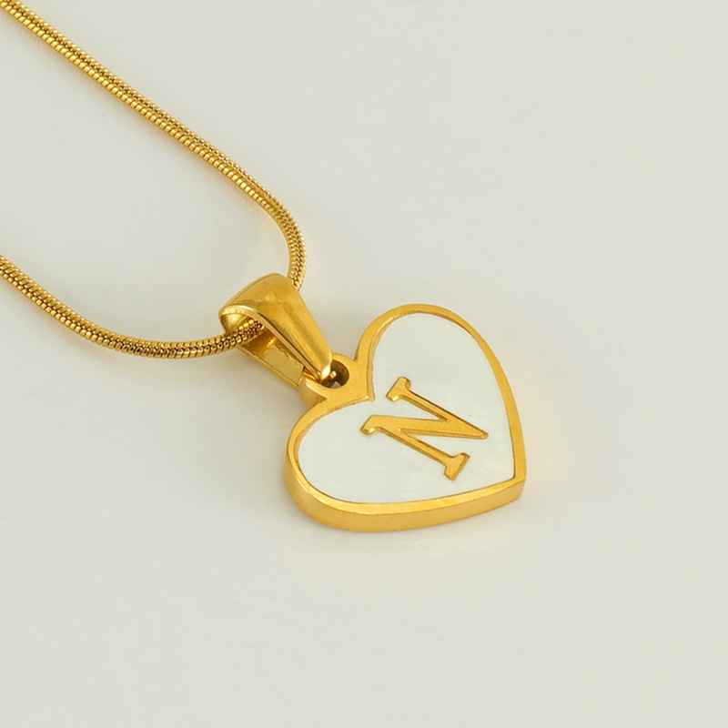 Gold color / 1 Piece Romantic Series Elegant Chic N Letter Stainless Steel Gold Color Women's Pendant Necklaces Picture14