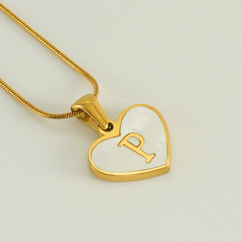 Gold color / 1 Piece Romantic Series Elegant Chic P Letter Stainless Steel Gold Color Women's Pendant Necklaces Picture16