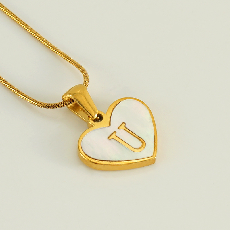 Gold color / 1 Piece Romantic Series Elegant Chic U Letter Stainless Steel Gold Color Women's Pendant Necklaces Picture21