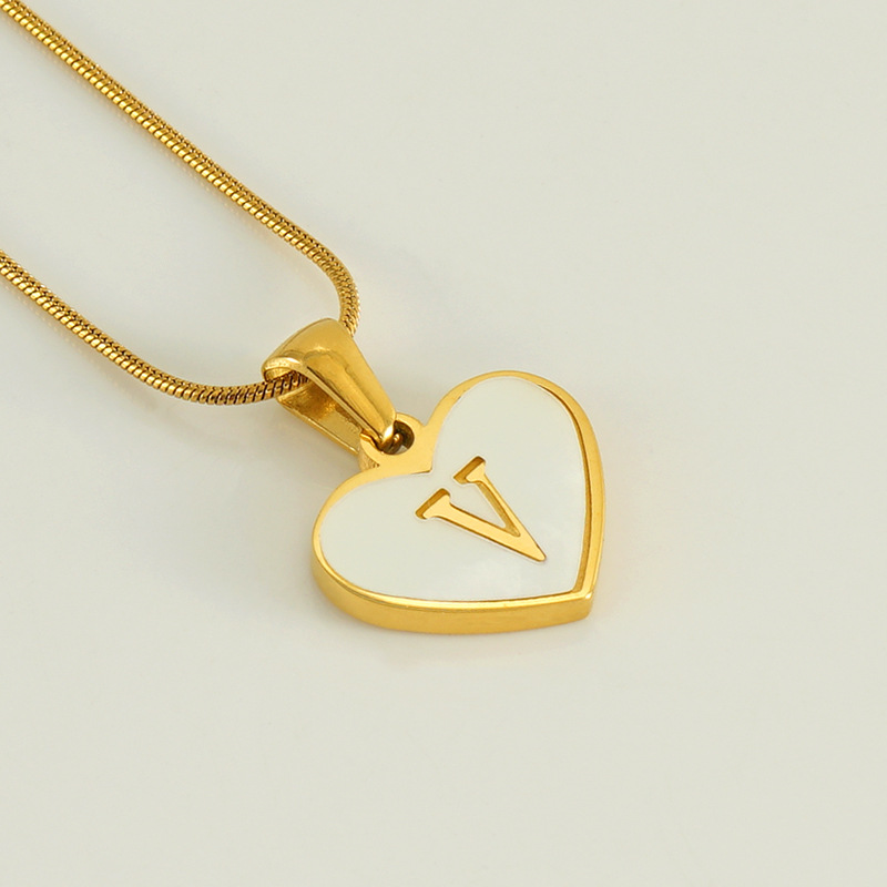 Gold color / 1 Piece Romantic Series Elegant Chic V Letter Stainless Steel Gold Color Women's Pendant Necklaces Picture22