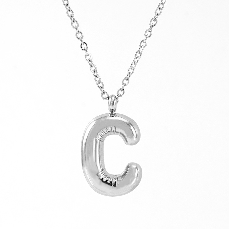 1 Piece Classic Series Modern Letter C Stainless Steel Silver Color Women's Pendant Necklaces h5 