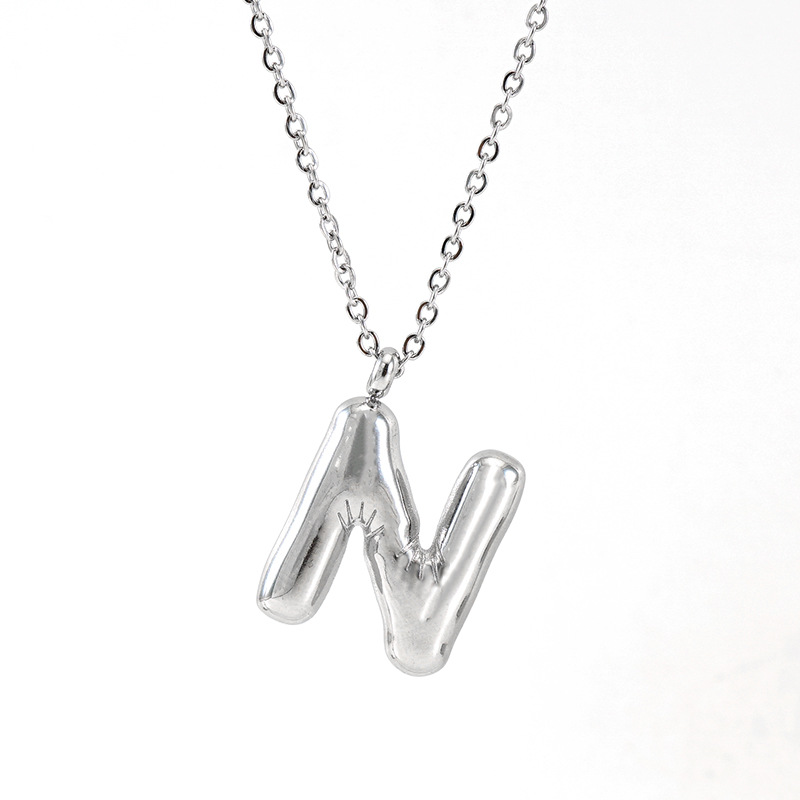 1 Piece Classic Series Modern Letter N Stainless Steel Silver Color Women's Pendant Necklaces h5 