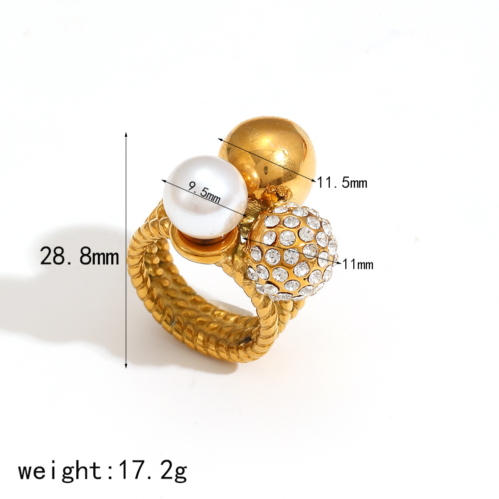 1 Piece Simple Series Retro Polka Dots Stainless Steel  Gold Color Artificial Pearl Women's Single Ring h5 