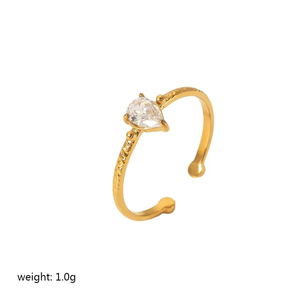 1 Piece Simple Classic Style Water drop Shape Stainless Steel  Gold Color Inlay Zircon Women's Gemstone Rings h5 