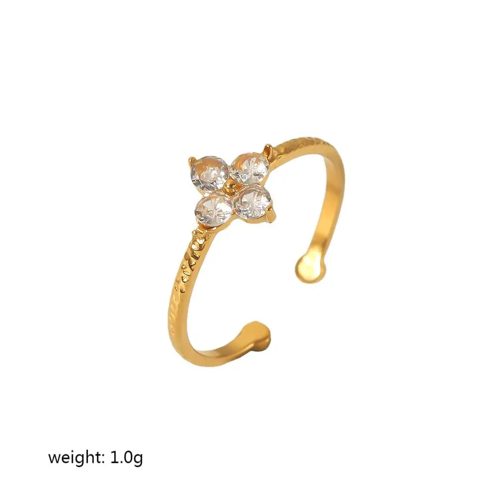 1 Piece Simple Classic Style Flower Shape Stainless Steel  Gold Color Inlay Zircon Women's Gemstone Rings h5 