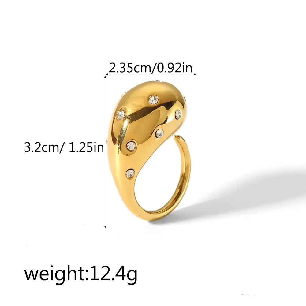 1 Piece Simple Style Chunky Geometric Stainless Steel  Gold Color Inlay Rhinestones Women's Adjustable Rings h5 