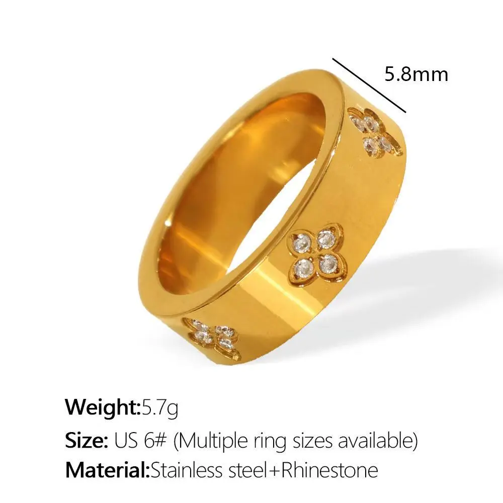 1 Piece  Classic Series Chic Geometric Titanium Steel  Gold Color Zircon Women's Minimalist Rings h5 