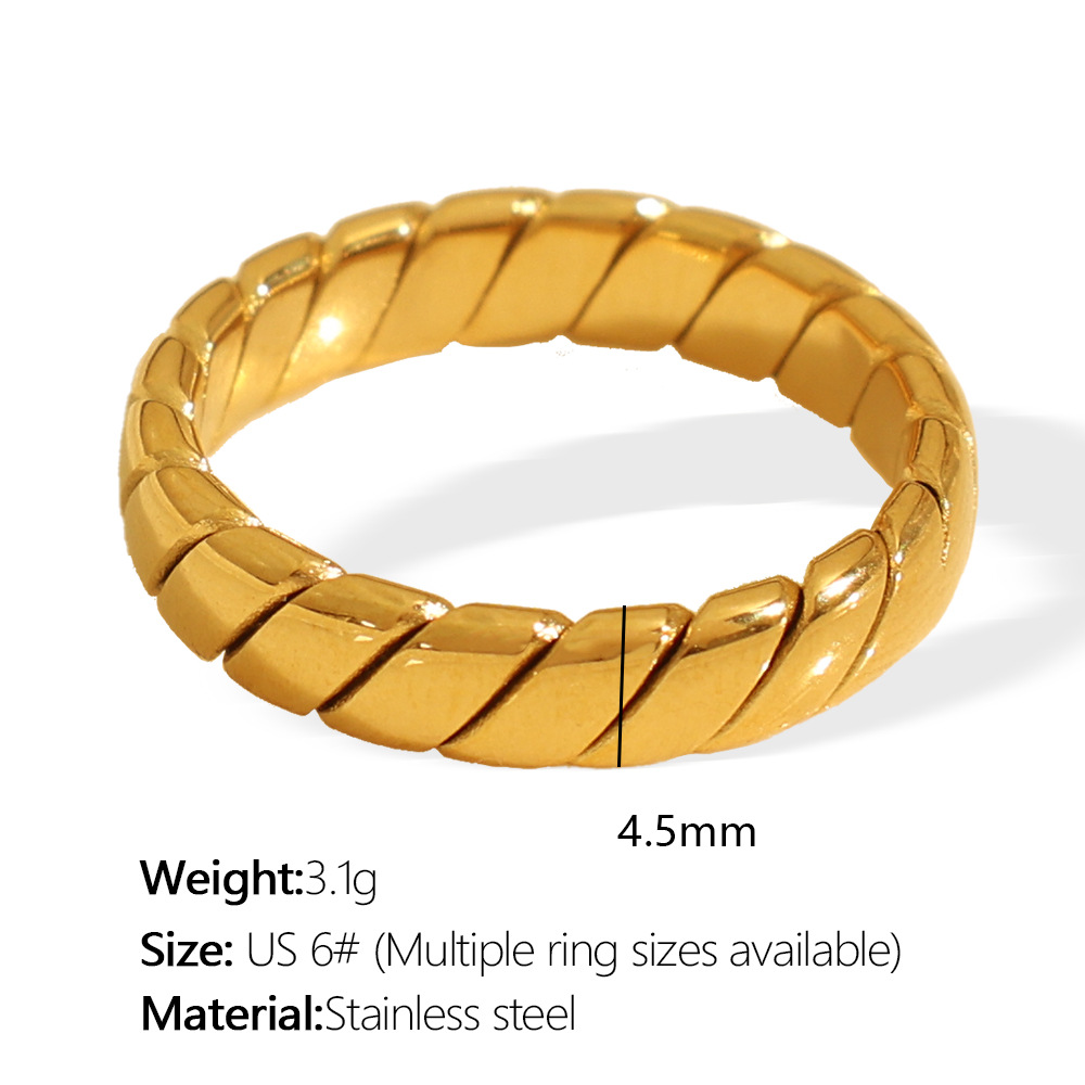 1 Piece Classic Series Daily Twist Titanium Steel  Gold Color Women's Minimalist Rings h5 