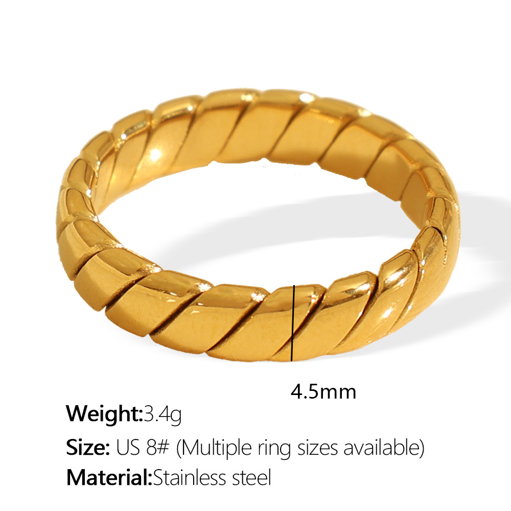 1 Piece Classic Series Daily Twist Titanium Steel  Gold Color Plated Women's Minimalist Rings