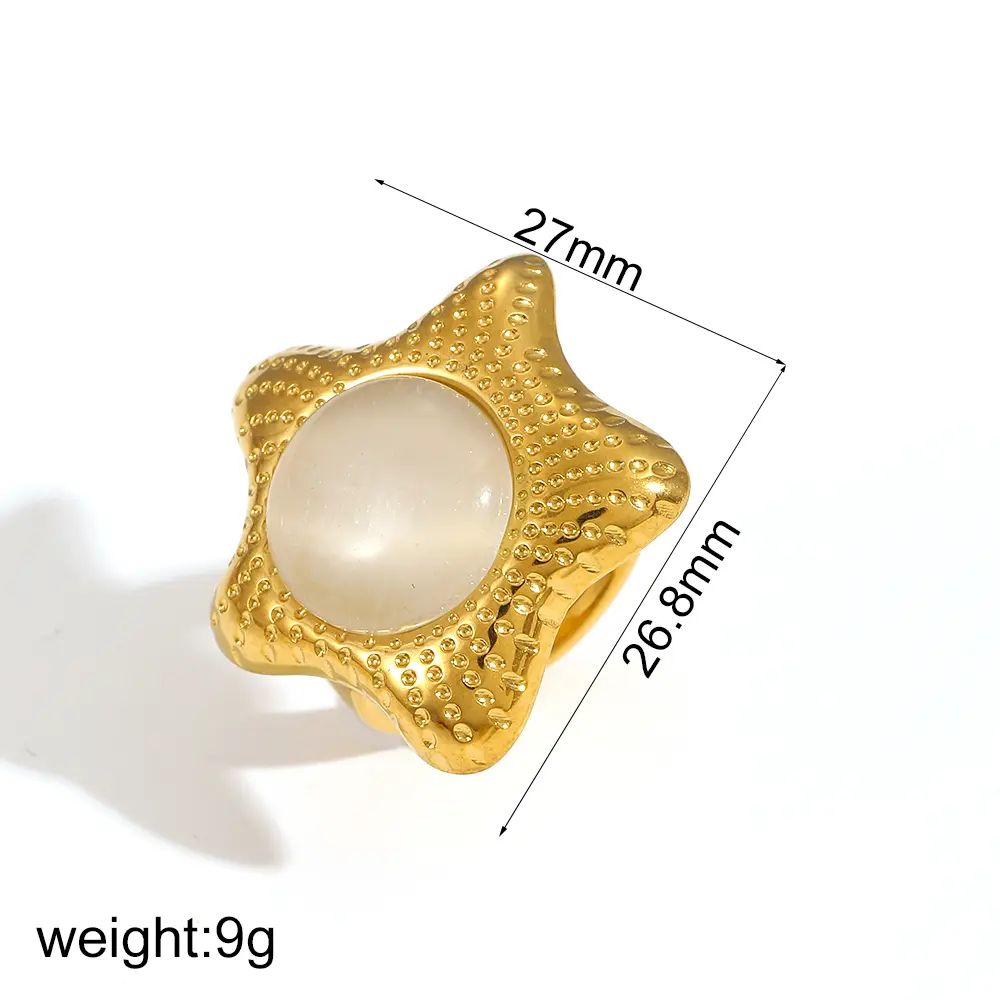 1 Pair Simple Series Daily Star Stainless Steel  Gold Color Artificial Pearl Women's Adjustable Rings