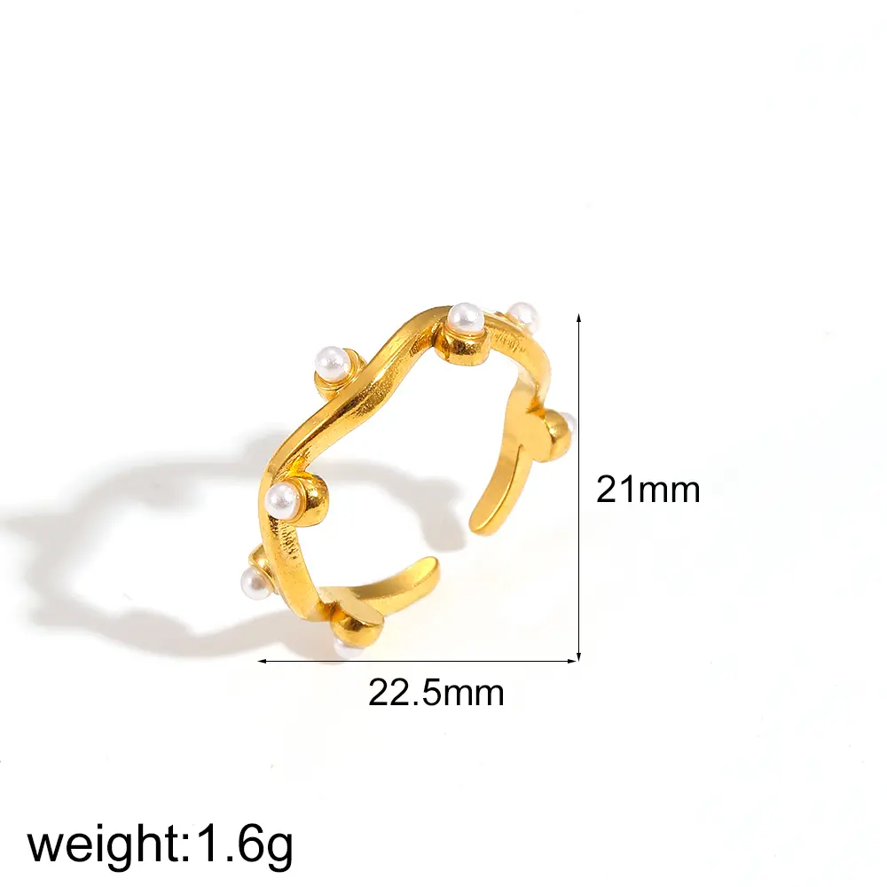 1 Piece Simple Series Daily Ring Stainless Steel 18K Gold Color Plated Artificial Pearl Women's Minimalist Rings h5 