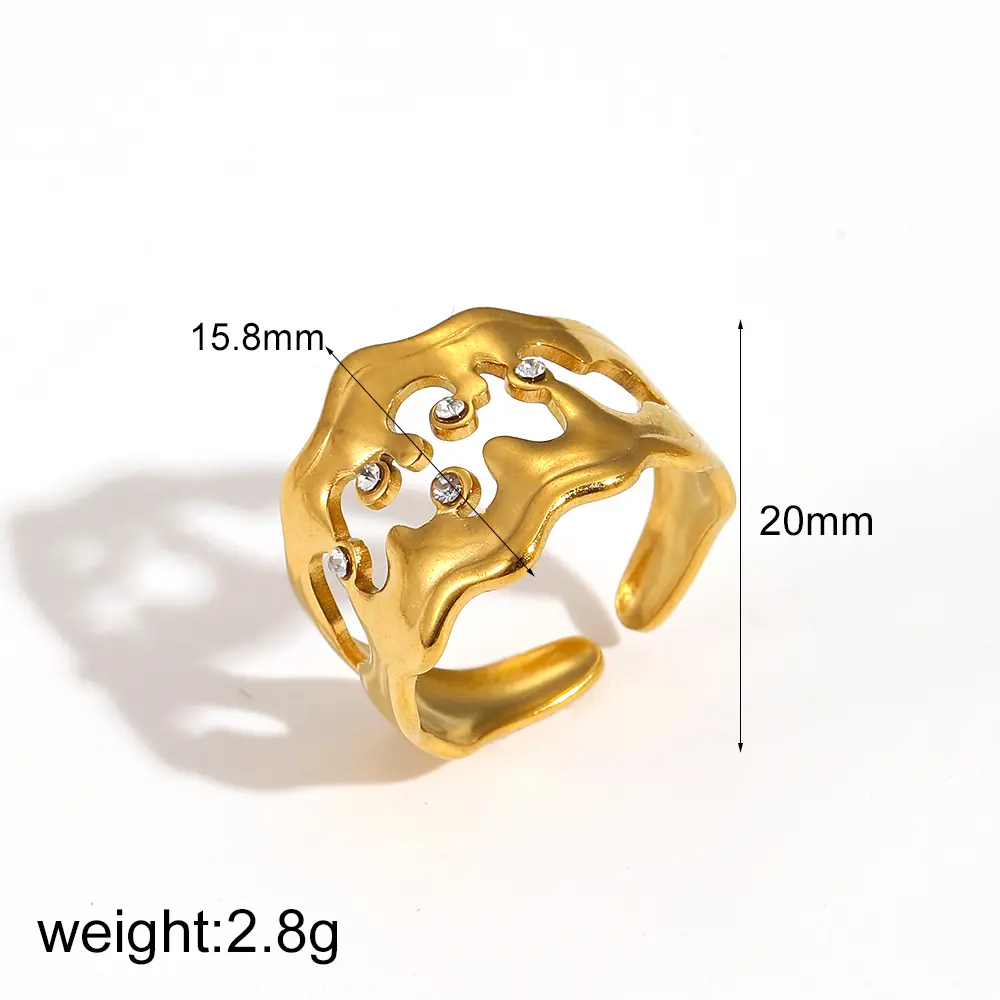 1 Piece Simple Series Daily Ring Stainless Steel  Gold Color Rhinestone Women's Minimalist Rings h5 