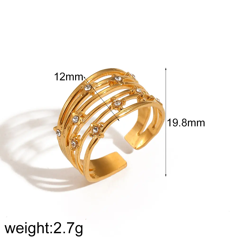 1 Piece Simple Series Daily Ring Stainless Steel  Gold Color Rhinestone Women's Minimalist Rings h5 