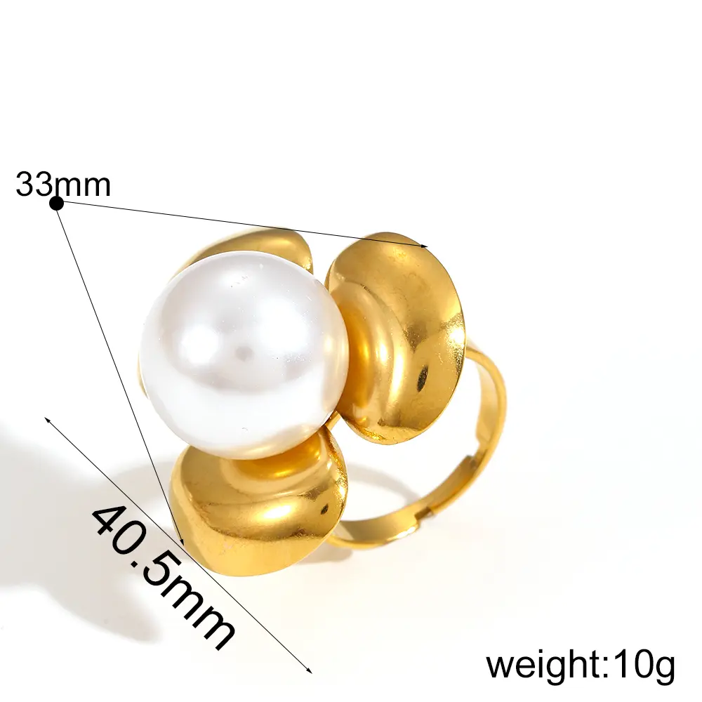 1 Piece Simple Series Daily Geometric Stainless Steel  Gold Color Artificial Pearl Women's Statement Rings 2