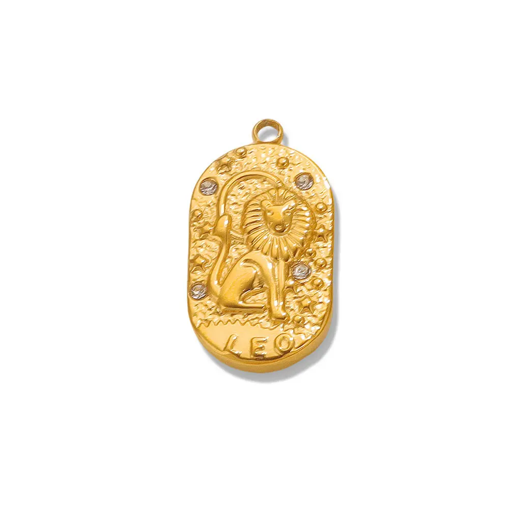 Gold color / 1 Piece Simple Series Retro Leo Stainless Steel Gold Color Women's Pendants Picture6