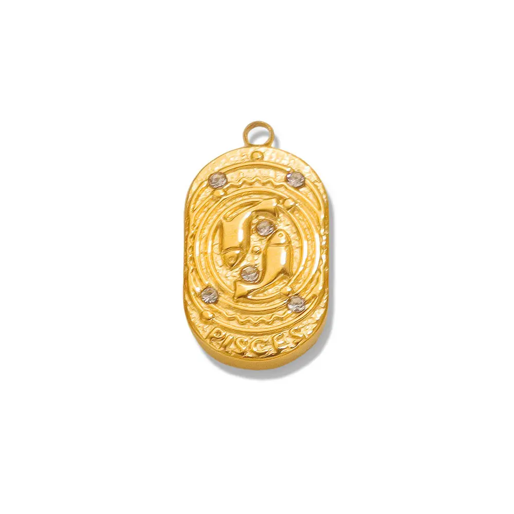 Gold color / 1 Piece Simple Series Retro Pisces Stainless Steel Gold Color Women's Pendants Picture9