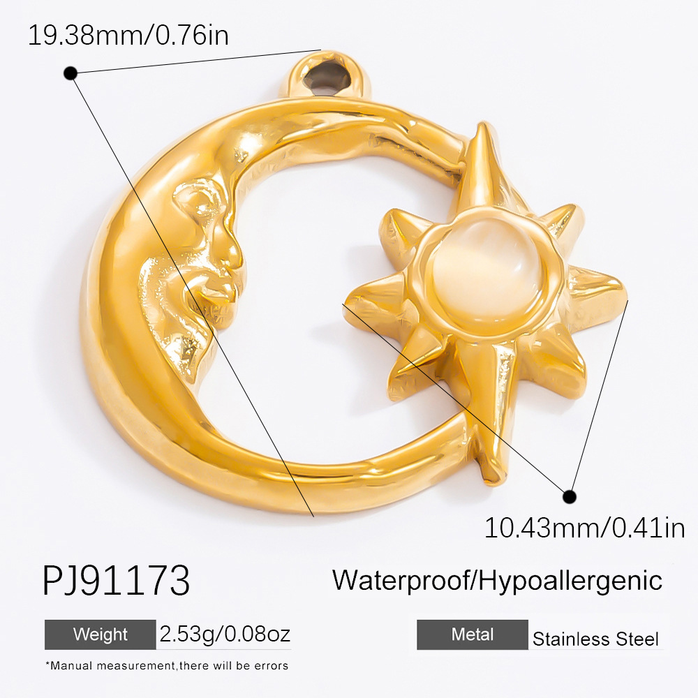 Gold color / 1 Piece Classic Series Moon Stainless Steel Gold Color DIY Women's Pendants Picture19