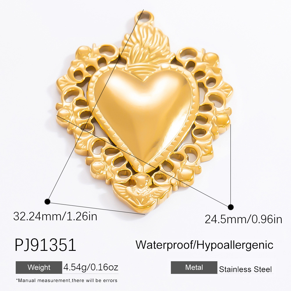 Gold color / 1 Piece Classic Series Heart Stainless Steel Gold Color DIY Women's Pendants Picture25