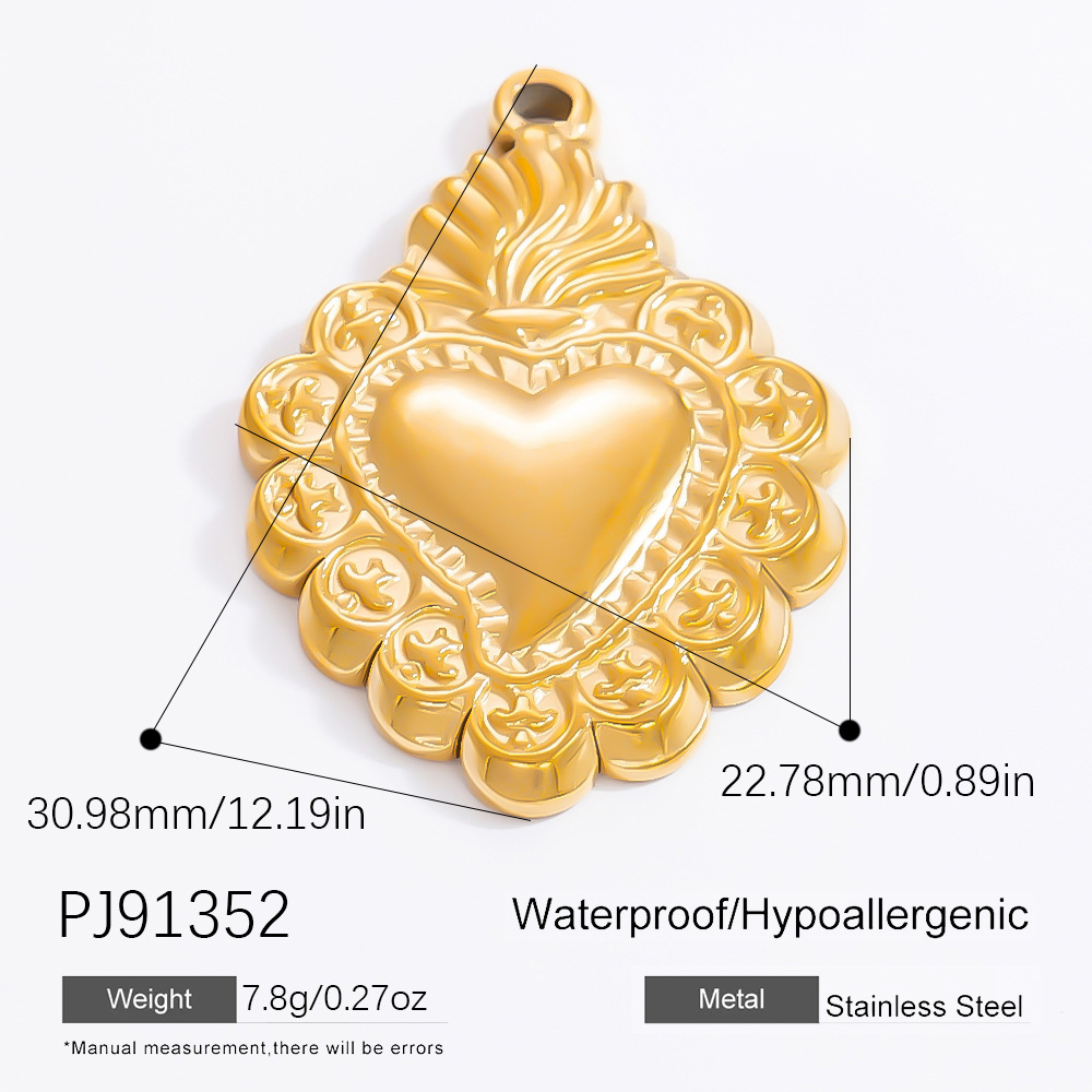 Gold color / 1 Piece Classic Series Heart Stainless Steel Gold Color DIY Women's Pendants Picture26