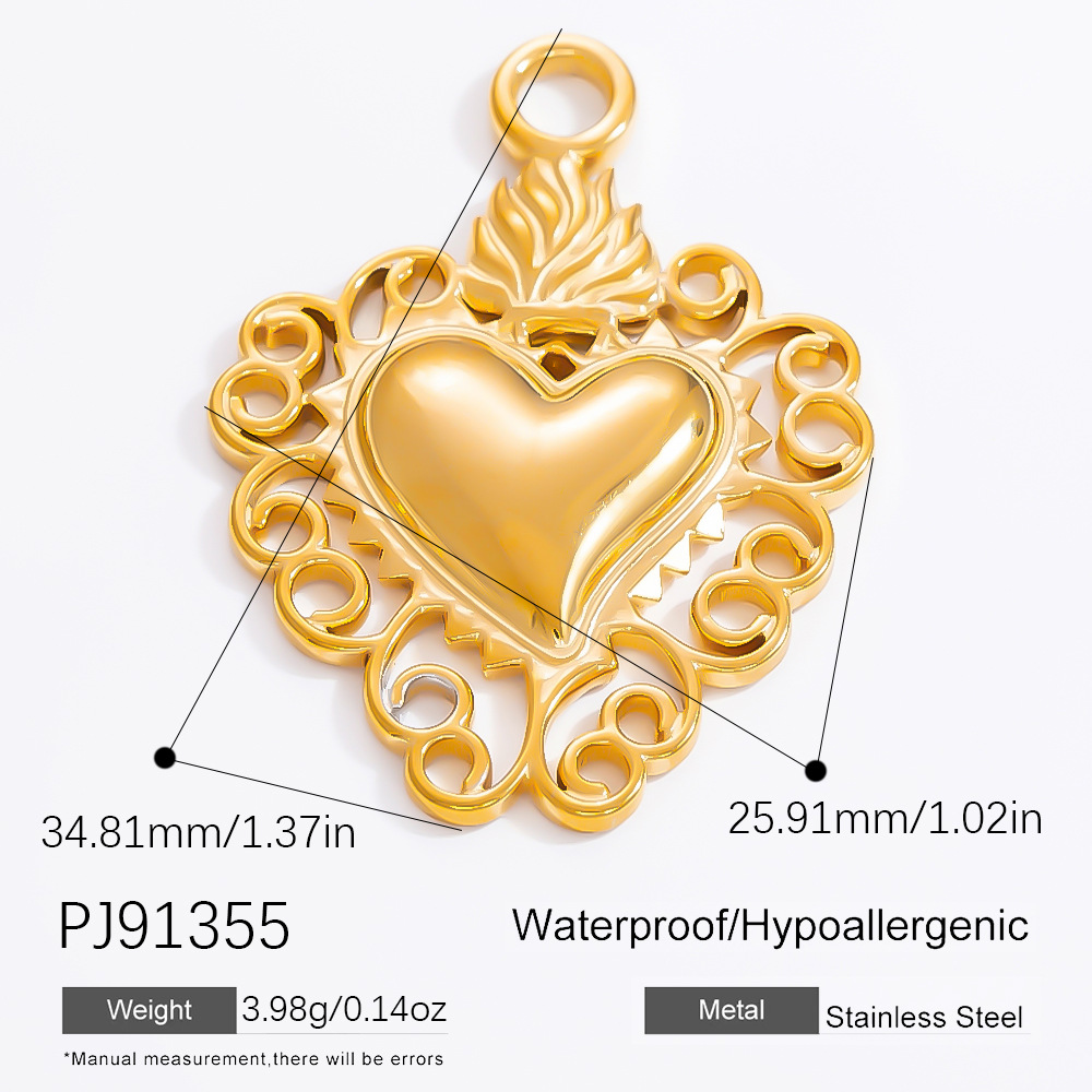 Gold color / 1 Piece Classic Series Heart Stainless Steel Gold Color DIY Women's Pendants Picture27