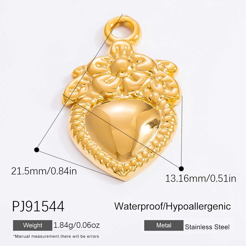 Gold color / 1 Piece Classic Series Heart Stainless Steel Gold Color DIY Women's Pendants Picture31