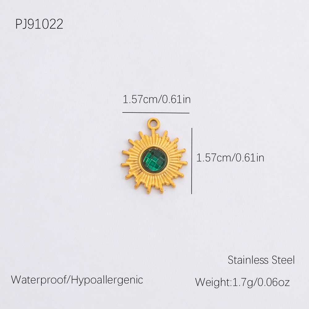 Green & Gold / 1 Piece Romantic Series Retro Sun Chic Stainless Steel Gold Color DIY Women's Pendants Picture10