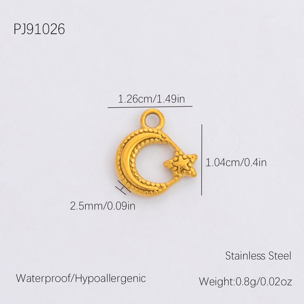 Gold color / 1 Piece Romantic Series Retro Moon Star Chic Stainless Steel Gold Color DIY Women's Pendants Picture13