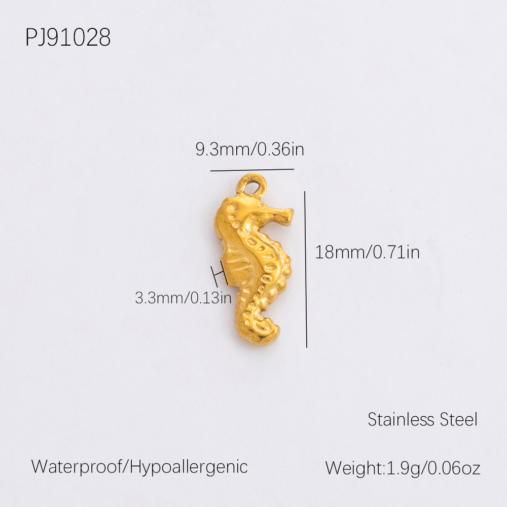 Gold color / 1 Piece Romantic Series Retro Seahorse Chic Stainless Steel Gold Color DIY Women's Pendants Picture15