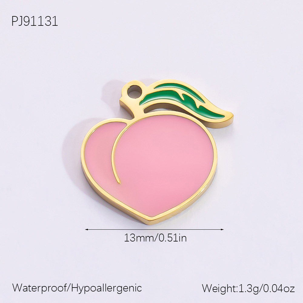 Pink & Gold / 1 Piece Romantic Series Sweet Peach Stainless Steel Drop Oil Gold Color DIY Women's Pendants Picture9