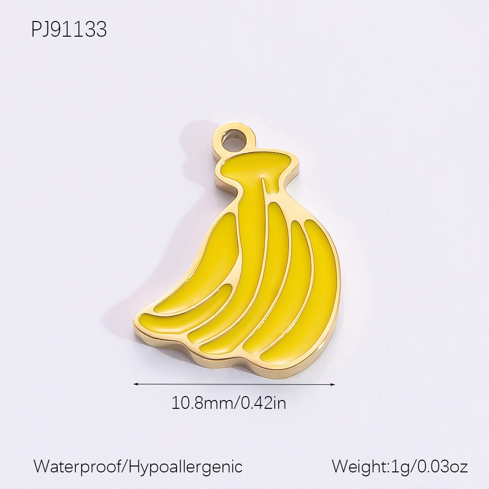 Yellow / 1 Piece Romantic Series Sweet Banana Stainless Steel Drop Oil Gold Color DIY Women's Pendants Picture11