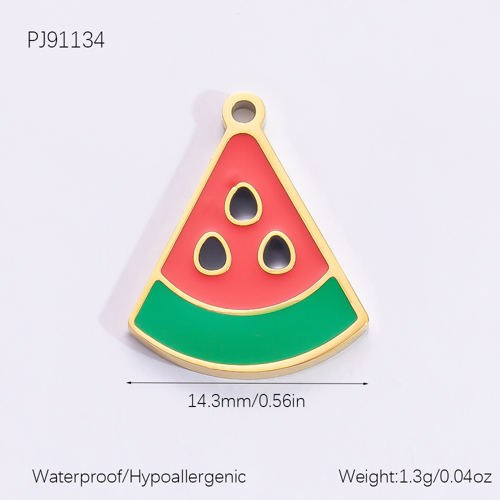 Red / 1 Piece Romantic Series Sweet Watermelon Stainless Steel Drop Oil Gold Color DIY Women's Pendants Picture12