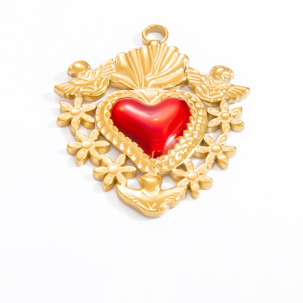 Red / 1 Piece Luxurious Series Stylish Drop Oil Heart Stainless Steel Gold Color DIY Women's Pendants Picture2