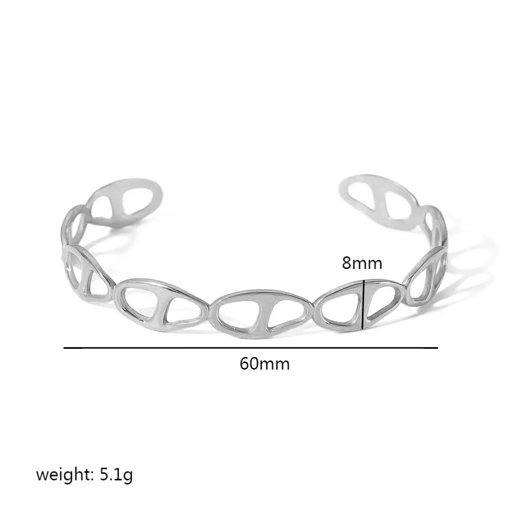 Silberfarbe / One size / 1 Stück schlichter, hohler, ovaler, geometrischer Armreif aus Edelstahl mit 18 Karat Vergoldung für Damen Bild2