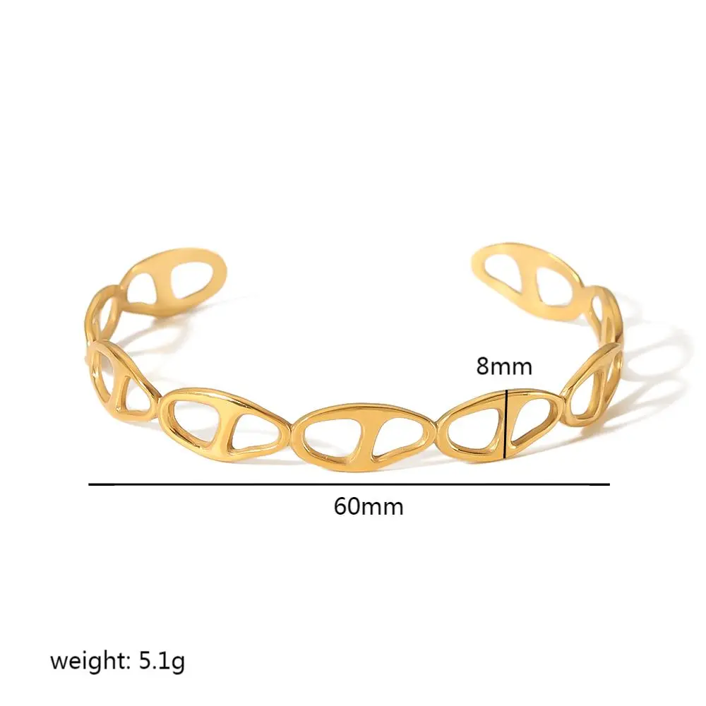 Goldfarbe / One size / 1 Stück schlichter, hohler, ovaler, geometrischer Armreif aus Edelstahl mit 18 Karat Vergoldung für Damen 