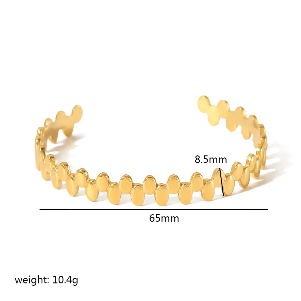 1 Stück schlichter ovaler geometrischer Edelstahl-Armreif mit 18 Karat Vergoldung für Damen h5 