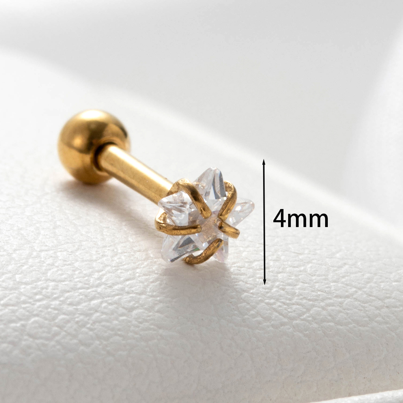 Gold color / 1 Piece Simple Series Simple Star 4mm Titanium Steel   Gold Color Material Zircon Women's Stud Earrings 