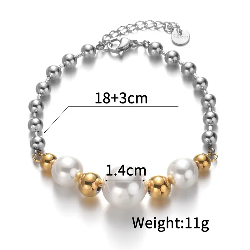 1 Stück einfaches, lässiges Armband in Perlenform aus Edelstahl, 18 Karat vergoldet, Unisex-Charm-Armband h5 