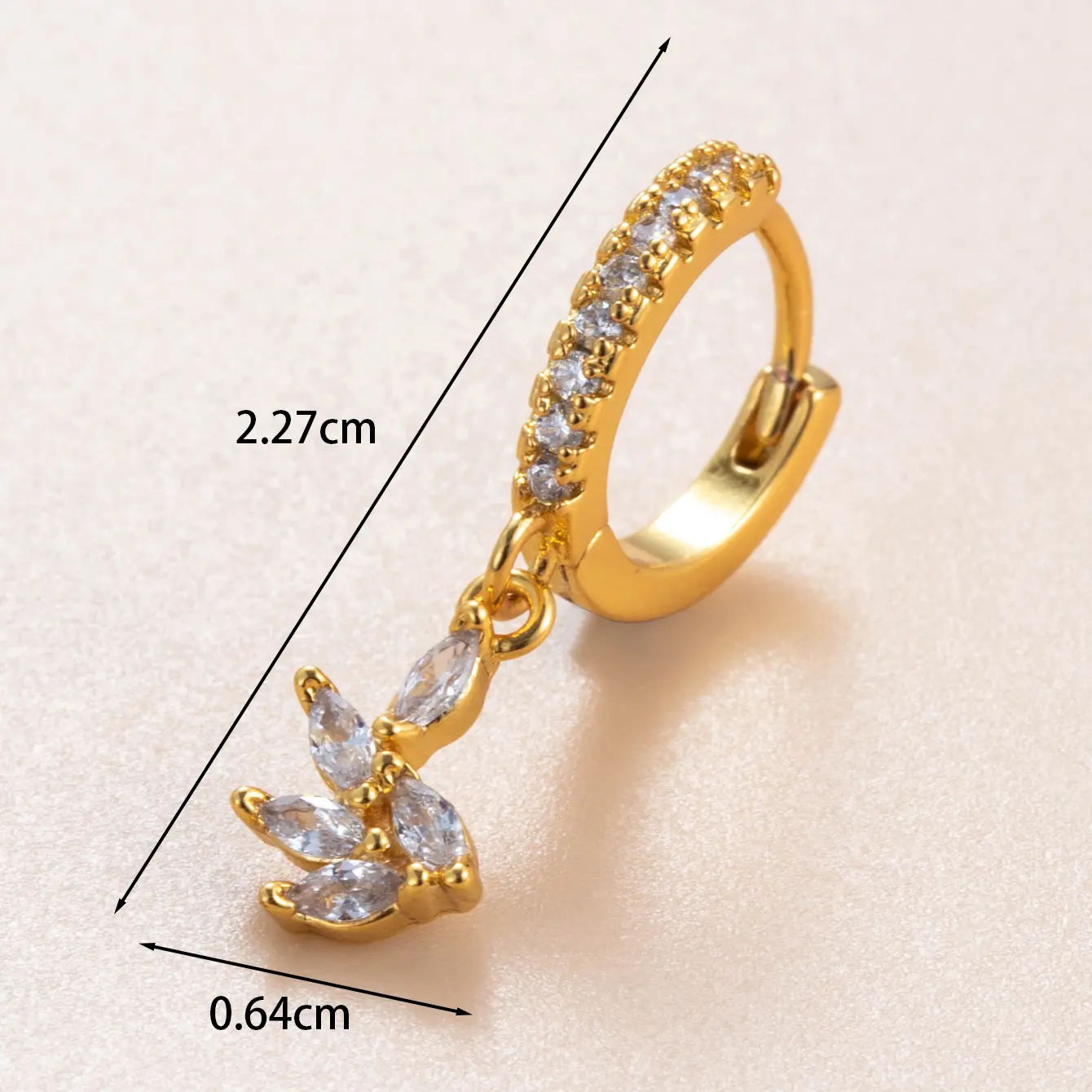 Gold color / 1 Piece Daily Plant Copper Gold Color Material Zircon Women's Dangle Earrings 