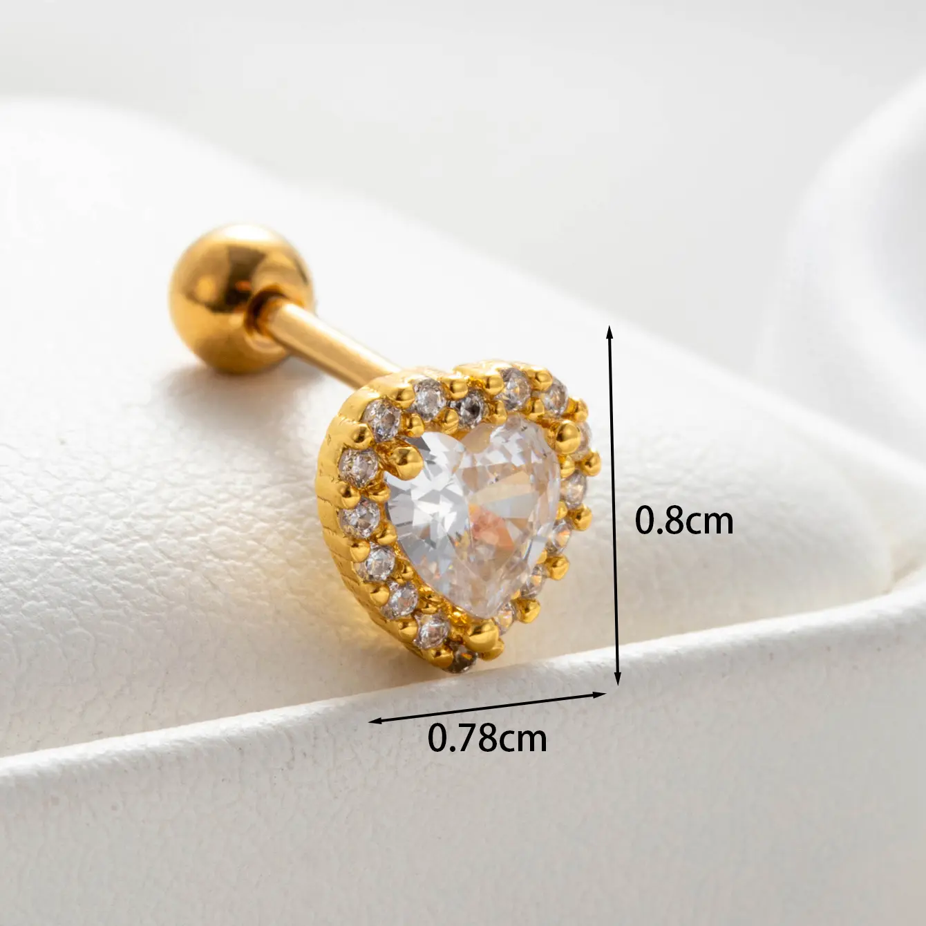 1 Piece Simple Series Simple Heart Copper Gold Color Material Zircon Women's Stud Earrings h5 