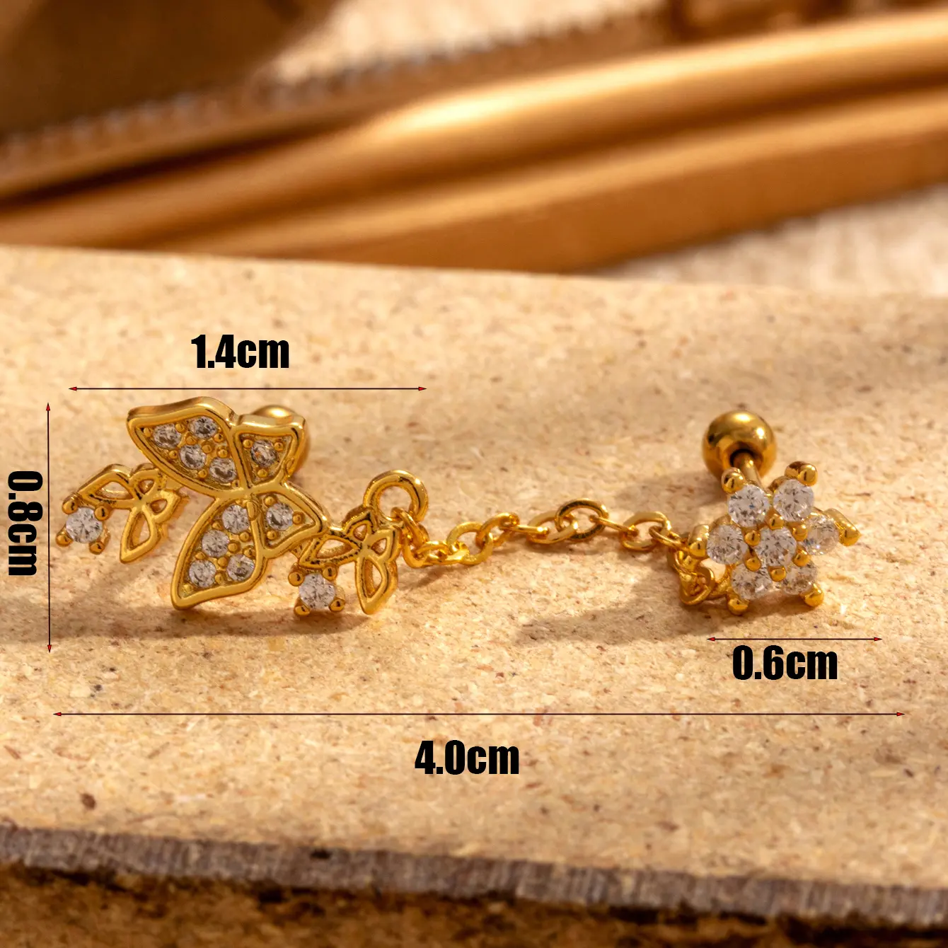 1 Piece Simple Series Classic Butterfly Copper 18K Gold Color Plated Material Zircon Women's Dangle Earrings h5 