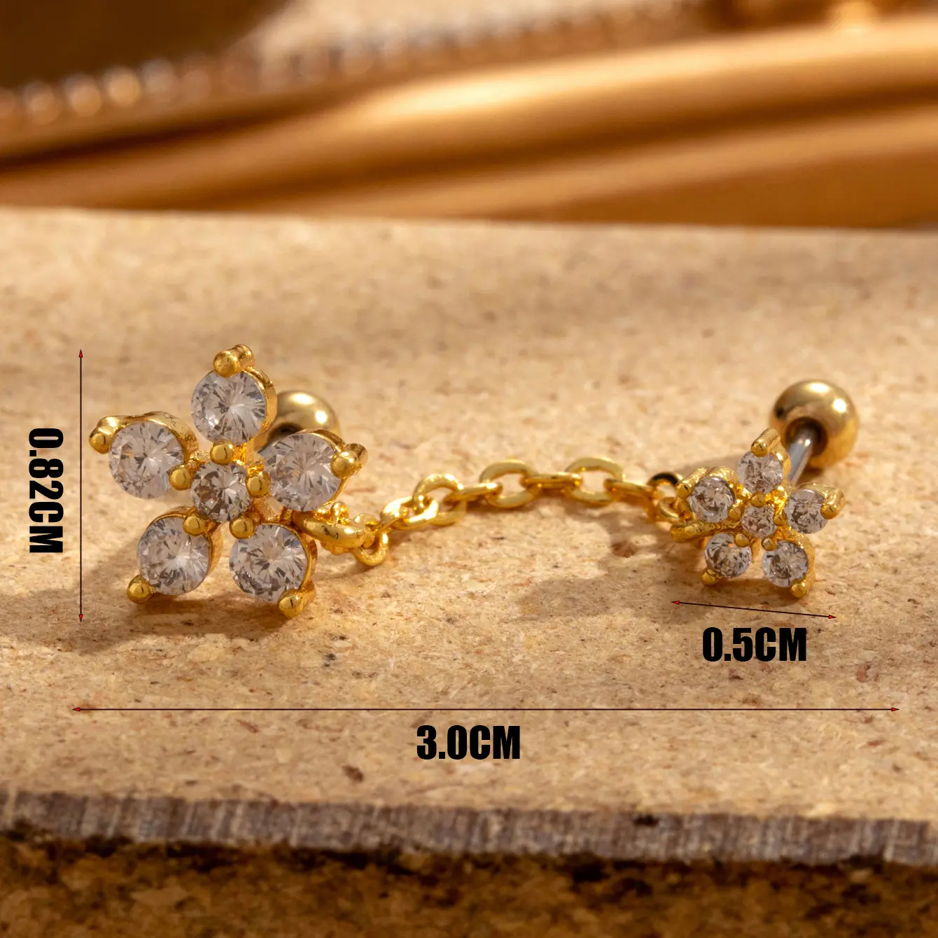 1 Piece Simple Series Classic Flower Copper  Gold Color Material Zircon Women's Dangle Earrings h5 