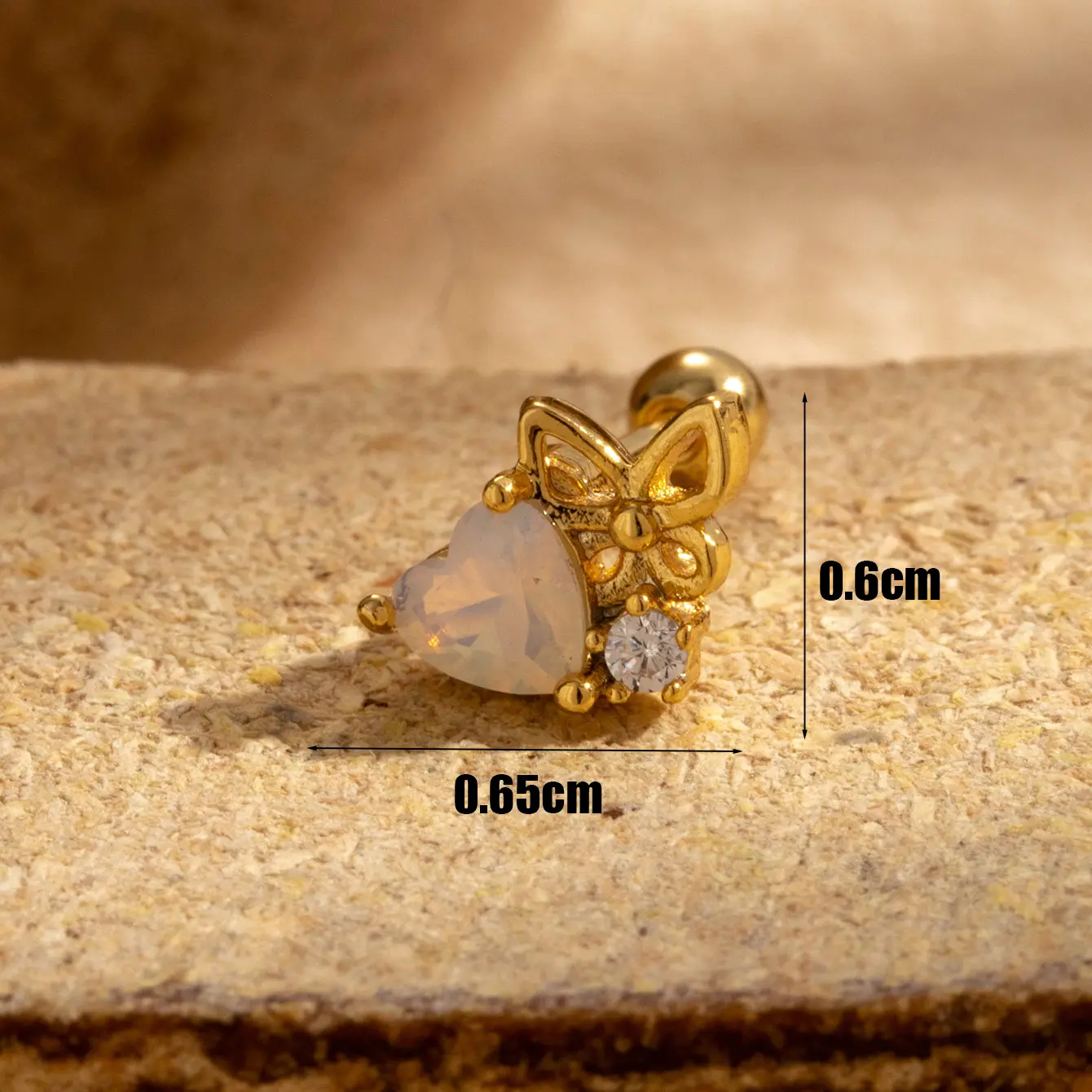 1 Piece Simple Series Classic Heart Titanium Steel  Gold Color Material Zircon Women's Stud Earrings h5 