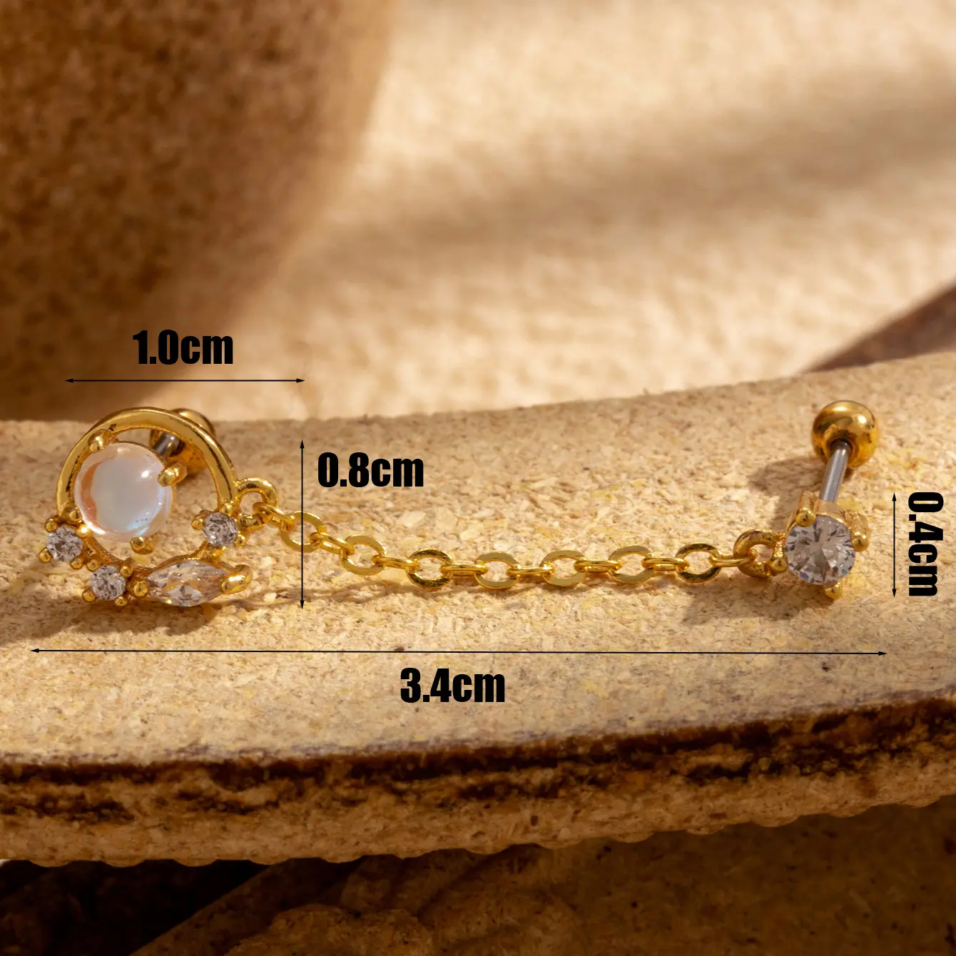 1 Piece Simple Series Classic Round Titanium Steel  Gold Color Material Zircon Women's Dangle Earrings h5 