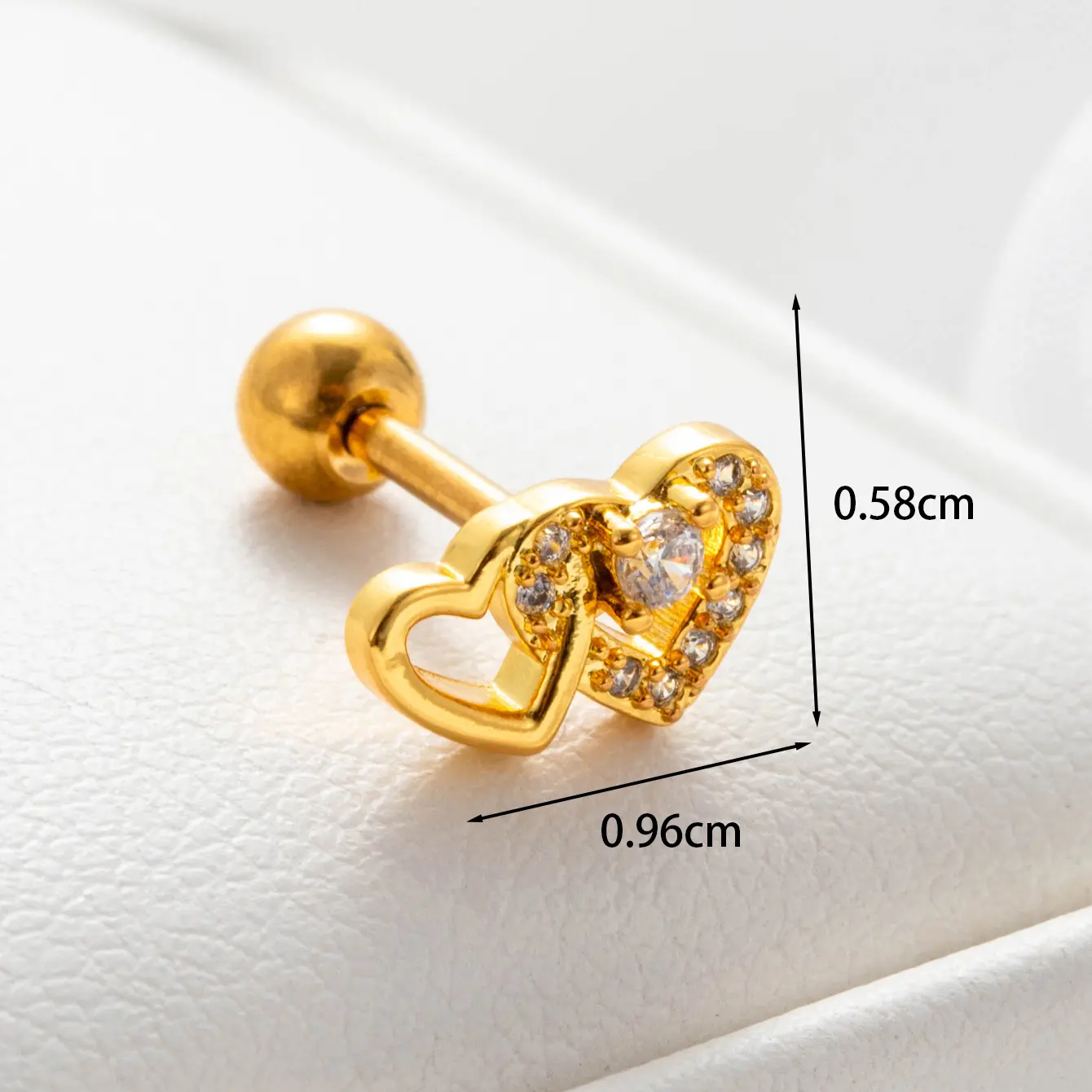 1 Stück Simple Series Simple Heart Kupfer Gold Farbe Material Zirkon Damen Ohrstecker h5 