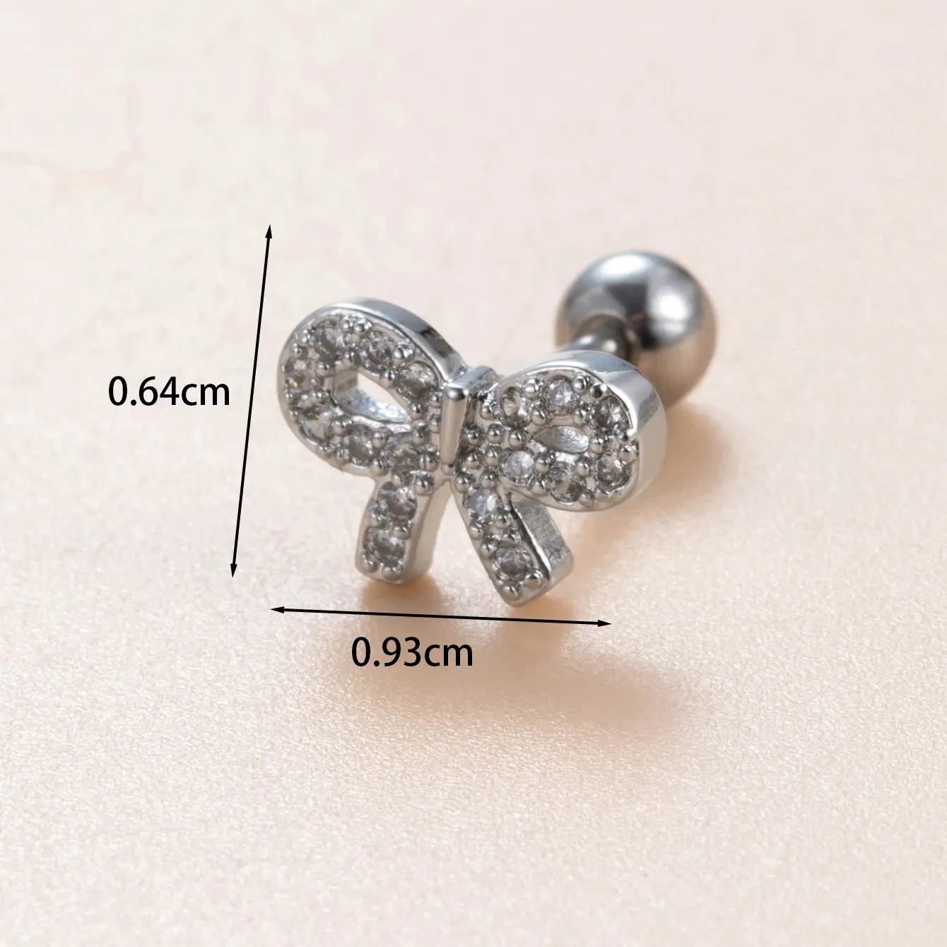 1 Stück Simple Series Simple Bow Knot Kupfer Silber Farbe Material Zirkon Damen Ohrstecker h5 