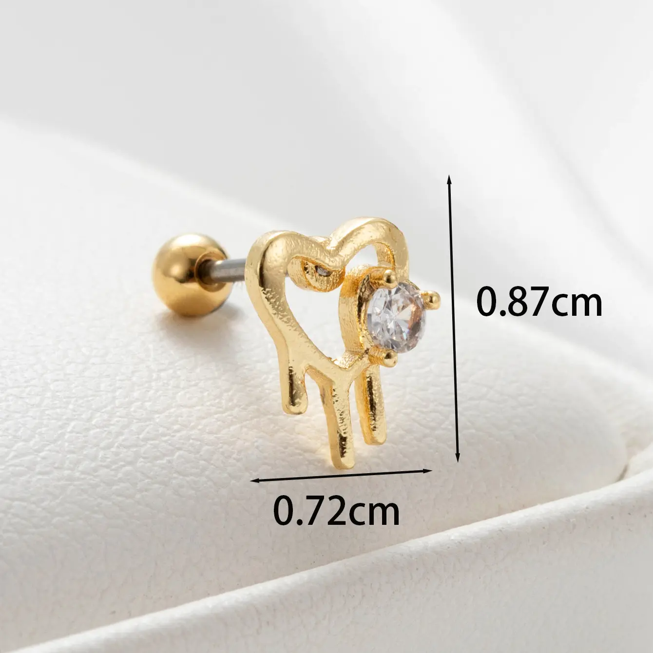 Gold color / 1 Piece Simple Series Simple Heart Copper Gold Color Material Zircon Women's Stud Earrings Picture2