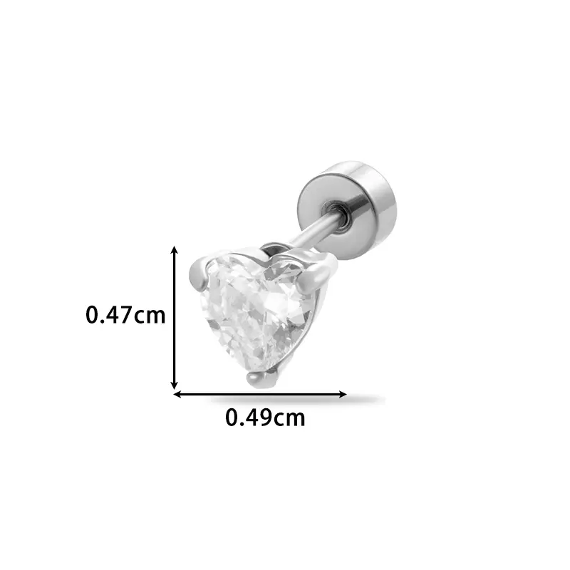 Silver color / 1 Piece Simple Series Classic Heart Titanium Steel Silver Color Material Zircon Women's Stud Earrings Picture2