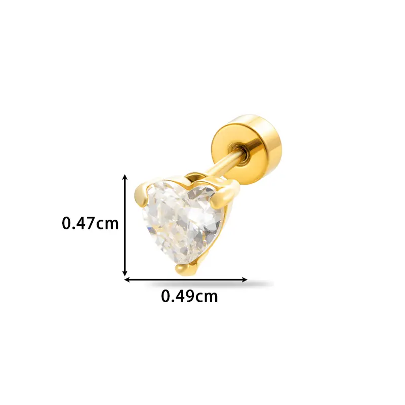 Gold color / 1 Piece Simple Series Classic Heart Titanium Steel Gold Color Material Zircon Women's Stud Earrings 