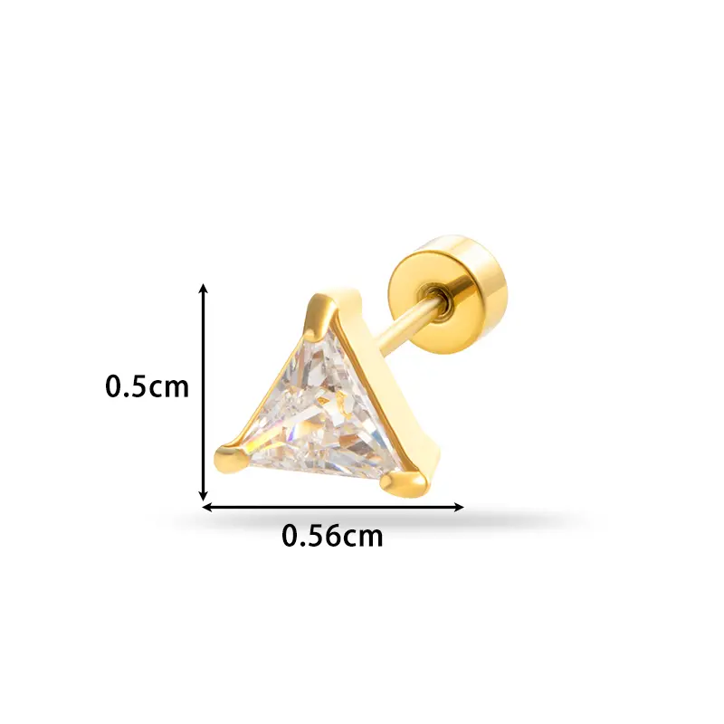 1 Stück Simple Series Klassisches Dreieck Titanstahl Goldfarbenes Material Zirkon Damen Ohrstecker h5 